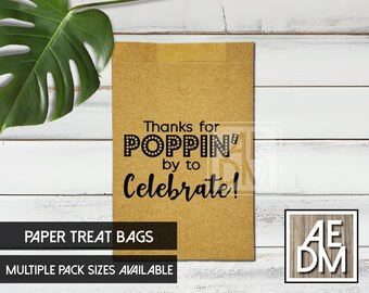 Thanks for Poppin' By to Celebrate Kraft Treat Bags, Popcorn Favor Bags, Party Favor Bags, Birthday Goodie Bags, Candy Bags