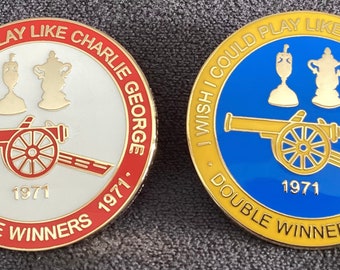 2 Arsenal FC 1971 Double Winners Football Club Soccer Tribute Enamel Pin Badges