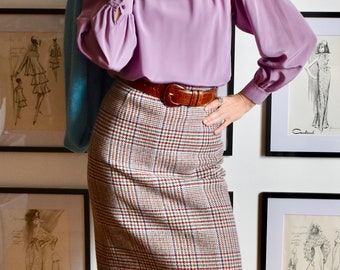 Vintage Plaid Wool Pencil Skirt