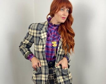 Vintage 80s Plaid Boxy Wool Blazer