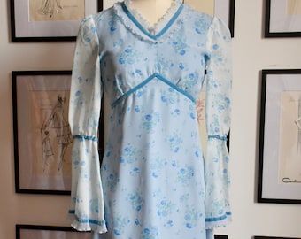 Vintage 70s Boho Blue Dress