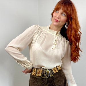 Vintage Cream Classy Blouse with Shoulder Embroidery