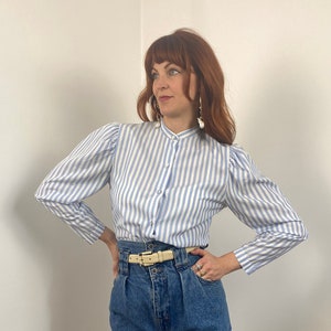 Vintage 80s Striped Cotton Shirt Blouse