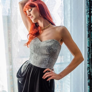 Vintage 80s Black & Metallic Silver Snakeskin Jumpsuit