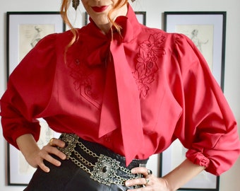 Vintage Red Blouse with Embroidery