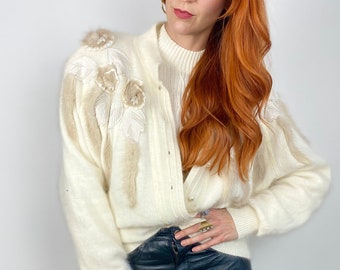 Vintage Embellished Angora Sweater Cardigan / Jacket