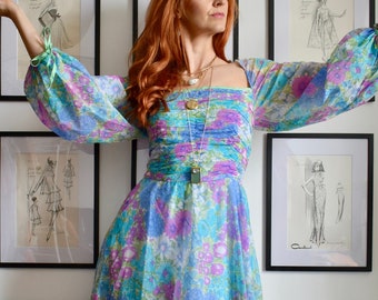 Vintage Boho Floral Hippie Dress