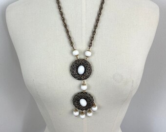 Vintage 60s 70s Brass & White Statement Necklace