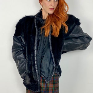 Bomber en cuir et fourrure vintage des années 1980