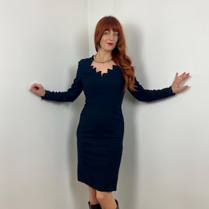 Vintage H/W 1989 Emmanuelle Khanh Sammler Schwarze Wolle Kleid