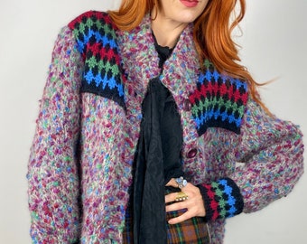 Vintage Multi-Color Chunky Knit Cardigan