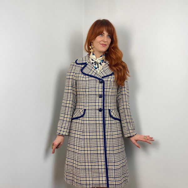 Manteau vintage des années 60 à carreaux / pied-de-poule