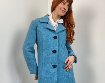 Vintage 60s Blue Wool Coat with Big Black Buttons