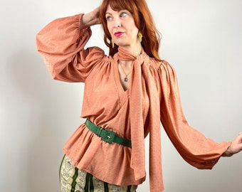 Blusa Vintage 70s Manga Globo Peplum