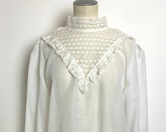 Vintage Transparent White Blouse with Crochet Collar