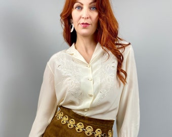 Vintage Silk Hand Embroidered Blouse in Cream