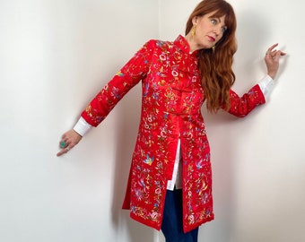 Vintage Embroidered Satin Cheongsam Asian Jacket Blazer
