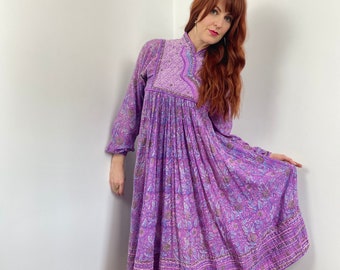 Vintage 70s 80s Cotton Gauze SuperCraft India Boho Dress