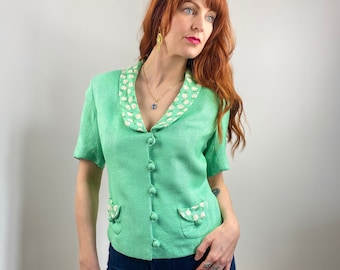 Vintage 50s Embroidered Short Sleeve Blazer Top