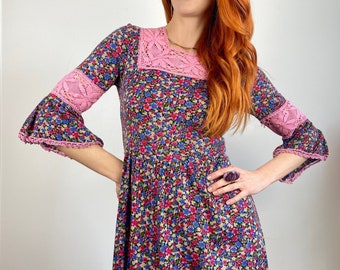 Vintage Boho Floral Cottage Core Maxi Dress