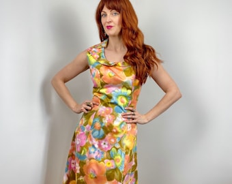 Vintage 50s 60s Guy Laroche Wiggle Dress in Floral Print