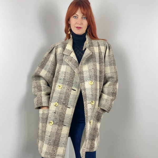 manteau en laine à carreaux vintage des années 80/90