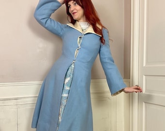 Vintage 60s Blue Wool Coat With Big Black Buttons - Etsy