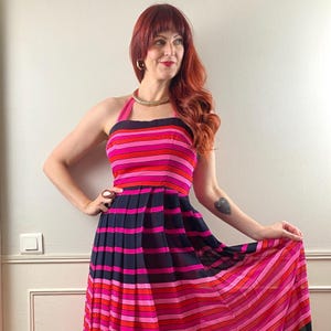 Vintage 1980s Striped Halter Maxi Dress Gown