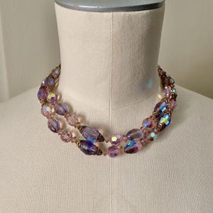 Collier double rang de perles de verre, années 50, 60