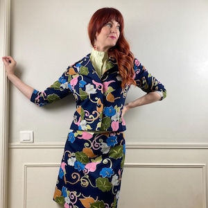 Vintage 1960s Floral Print Skirt & Jacket Set