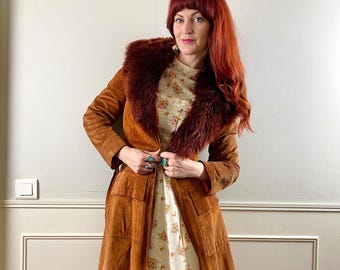 Vintage Burnt Orange Suede & Shearling Lammy Penny Lane Coat