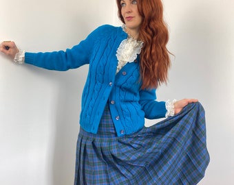 Vintage 70s 80s  Brightly Colored Pleated Plaid Midi Skirt