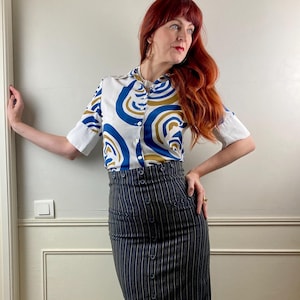 Vintage 1980s does 1940s Gina Benotti Striped High Waisted Skirt
