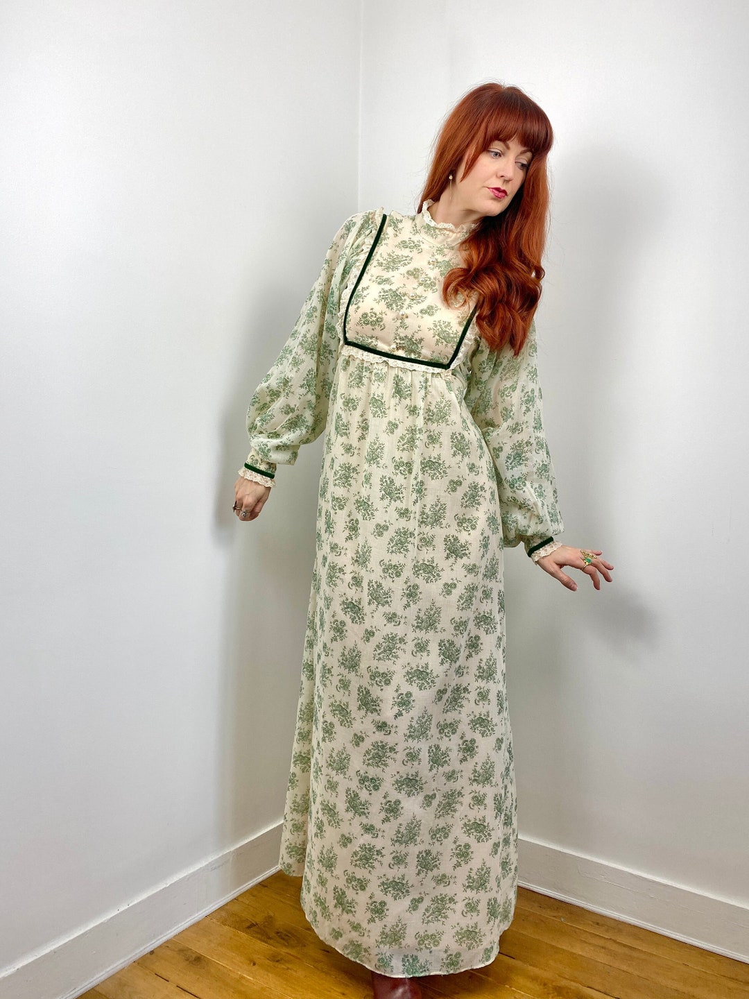 Sweet 70s cotton midi prairie dress by st tropez