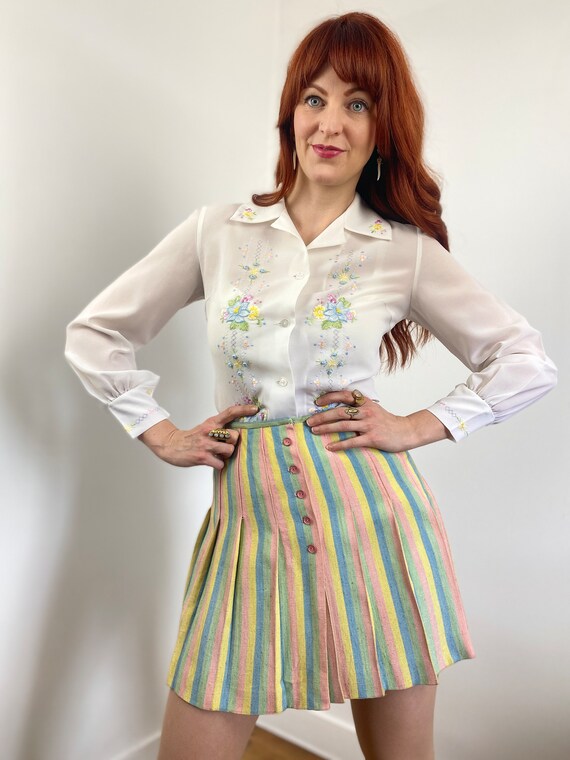 Vintage 60s Pastel Multi-Color Striped Mini Skirt - image 3