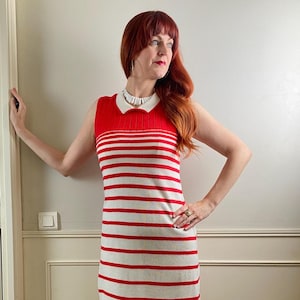 Vintage 1970s Striped Red & White Knit Dress