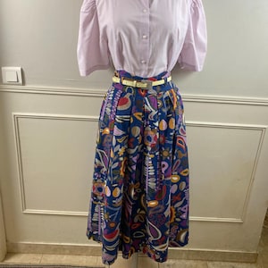 Vintage 1970s 1980s Tapestry Scandinavian Print Midi Skirt