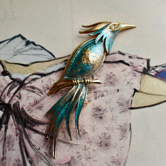 1950's Vintage Tropical Bird Brooch