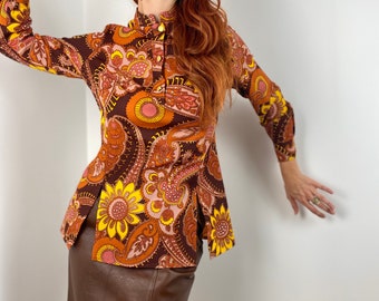 Vintage 70s Paisley Print Blouse / Tunic