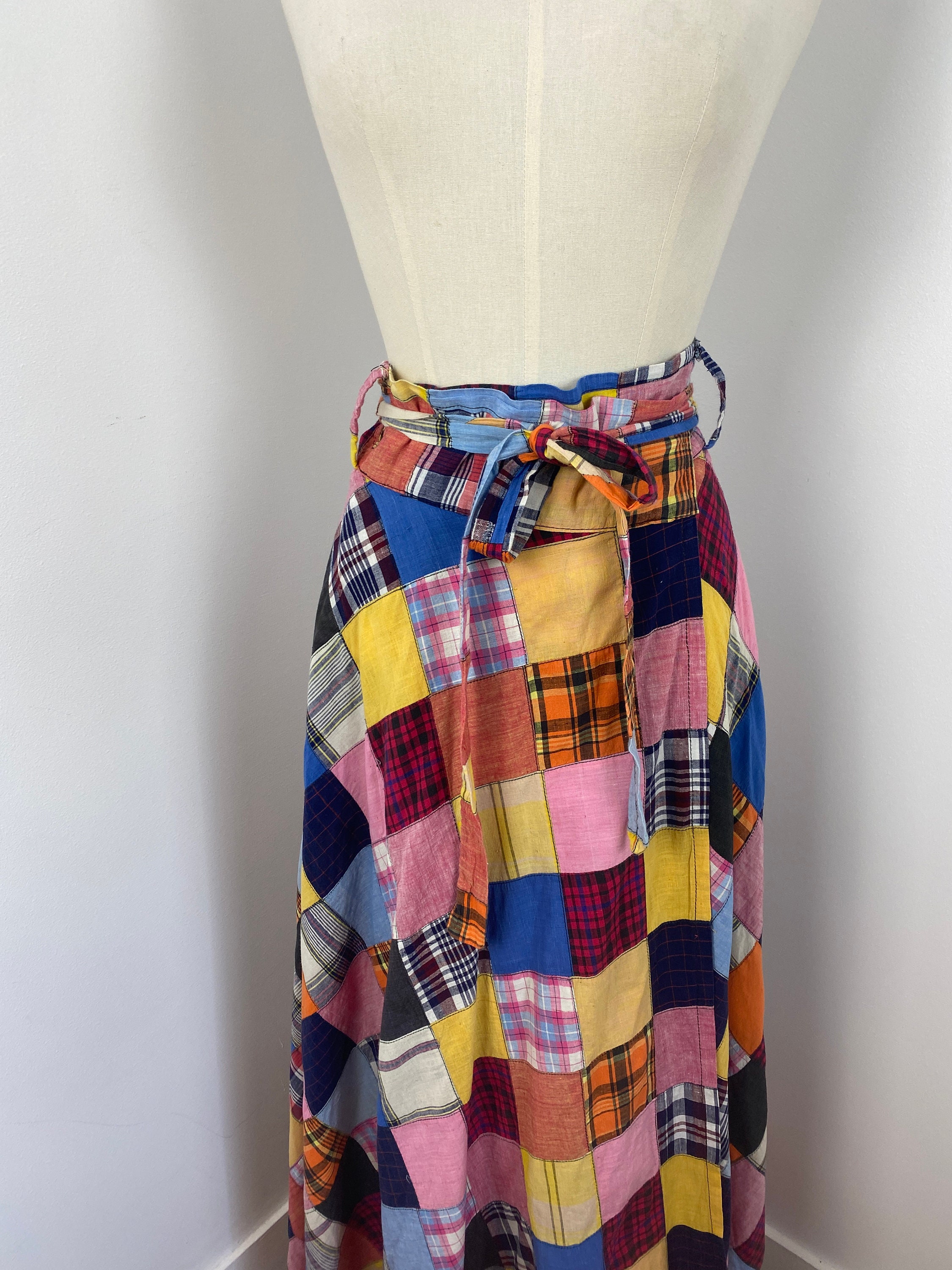 ネットオフ 送料得店  Vintage 60s 70s Quilt Patchwork Checkered Maxi Skirt - Etsy スカート