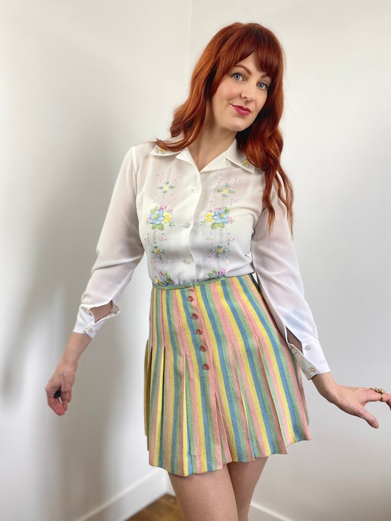 Vintage 60s Pastel Multi-Color Striped Mini Skirt - image 2