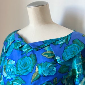 50s Rose Print Silk Dress image 8