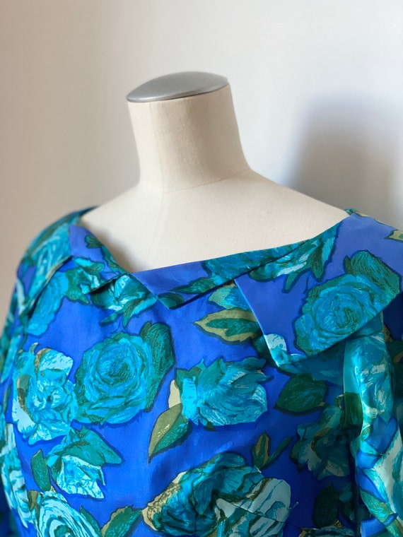 50s Rose Print Silk Dress - image 8