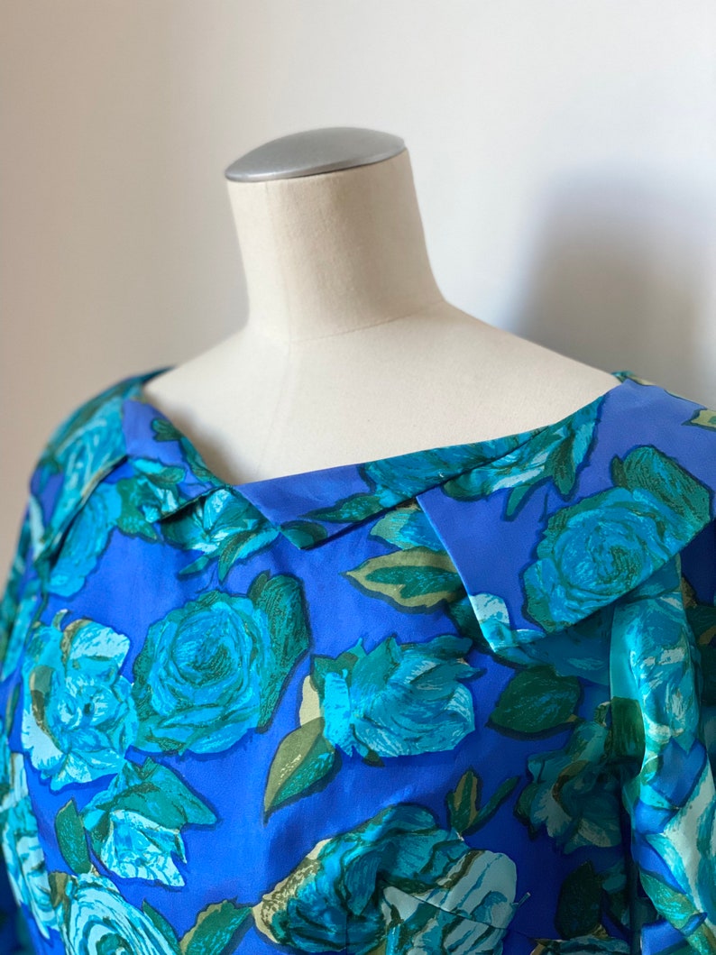 50s Rose Print Silk Dress image 8