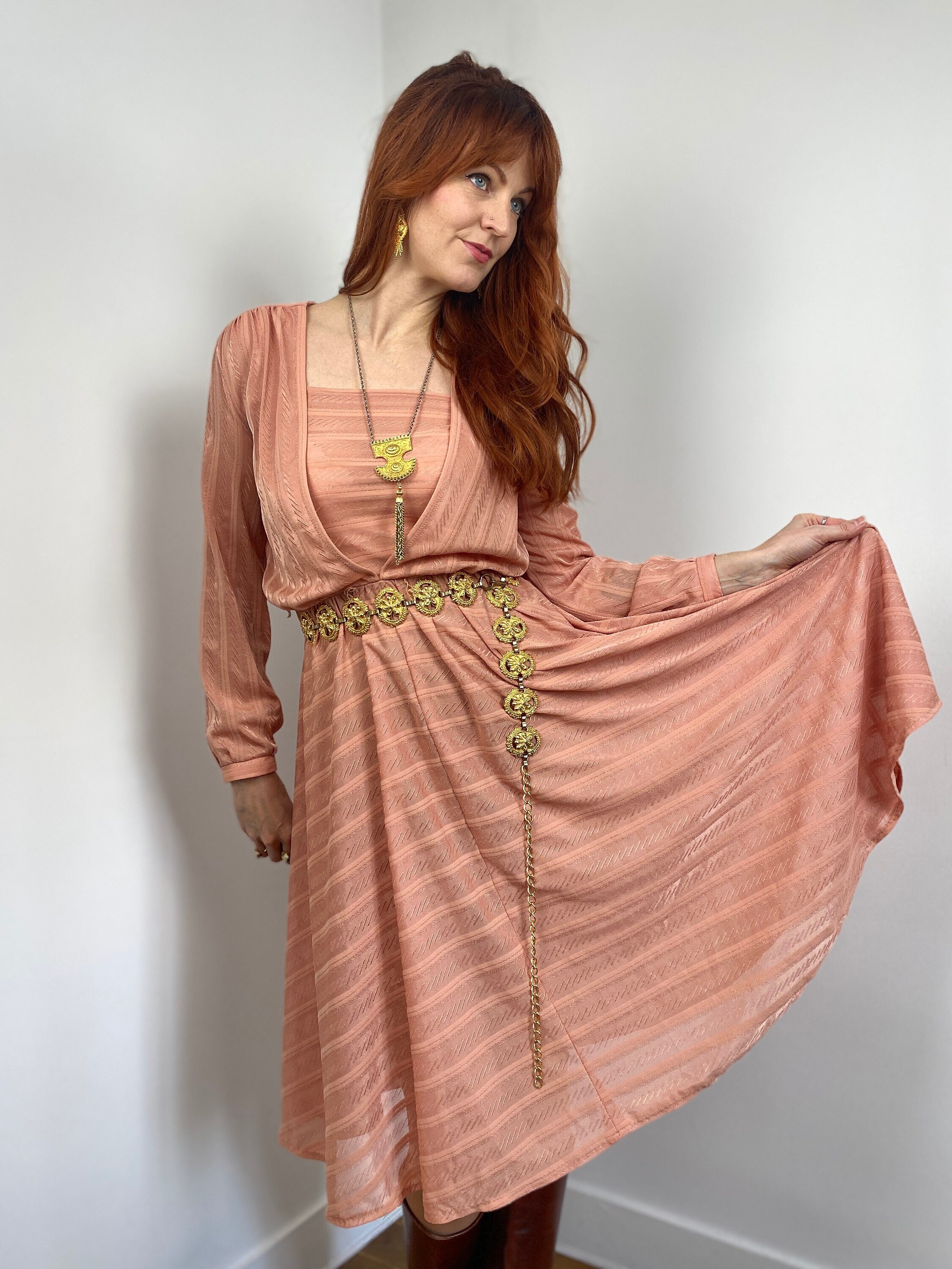 Peach flare dress hot sale