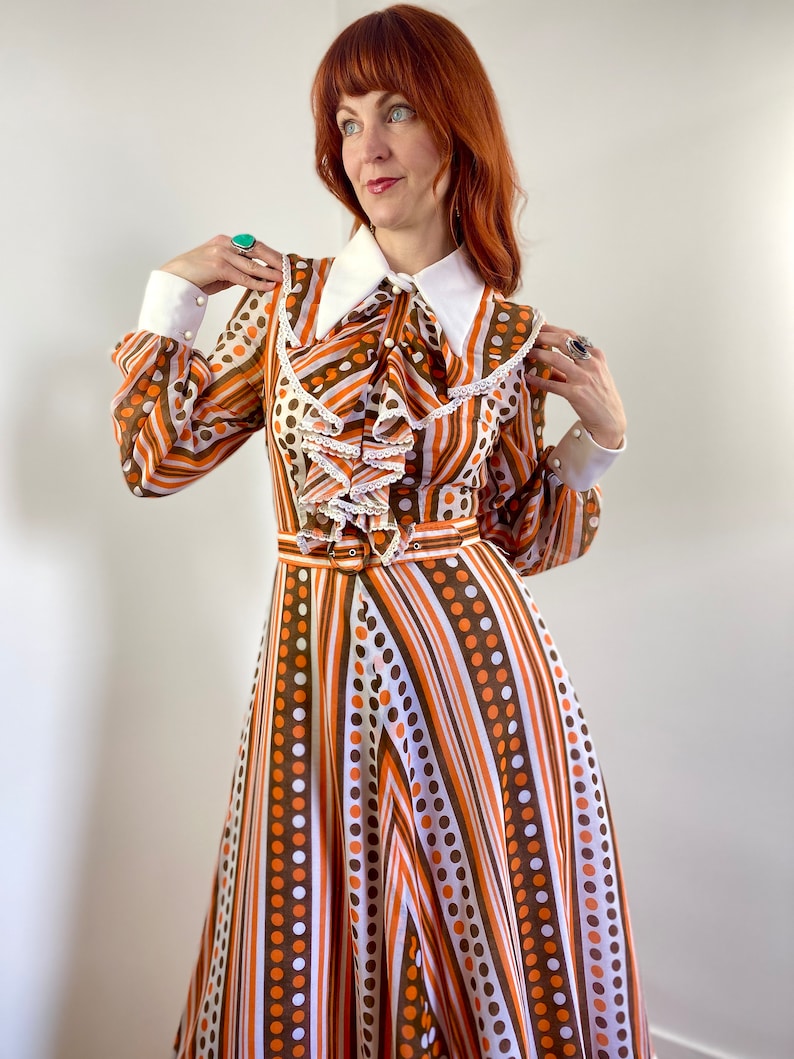 Vintage 60s 70s Ruffle Collar Maxi Dress - Etsy