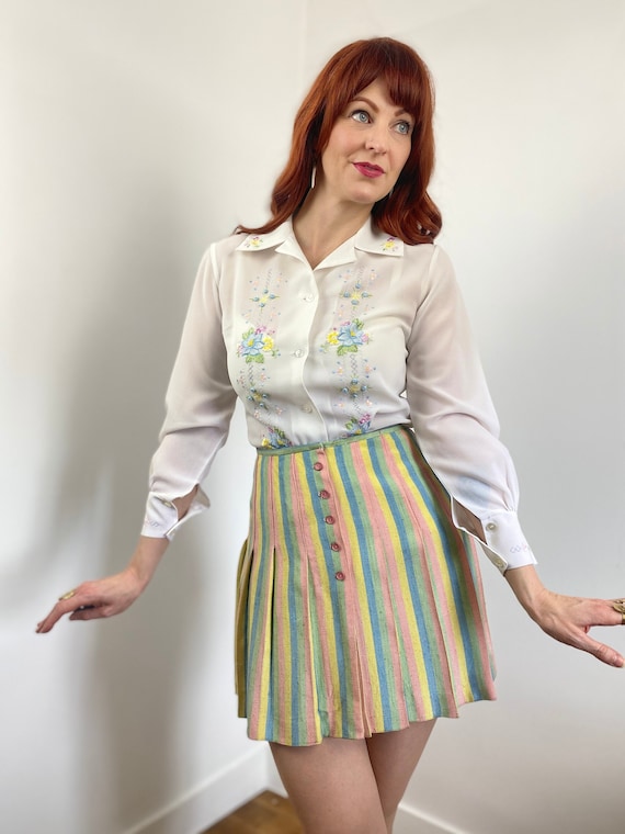Vintage 60s Pastel Multi-Color Striped Mini Skirt - image 1