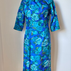 50s Rose Print Silk Dress image 2