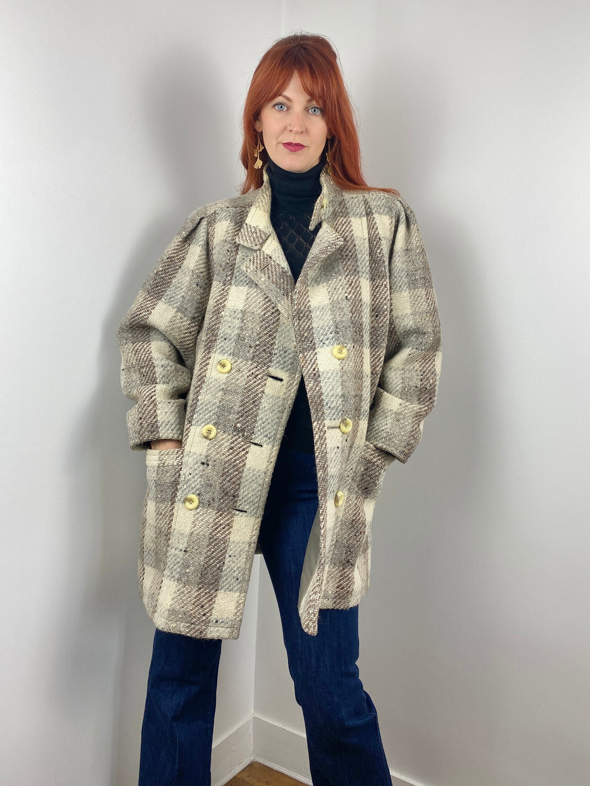 Vintage 80s / 90s Plaid Wool Coat - Etsy