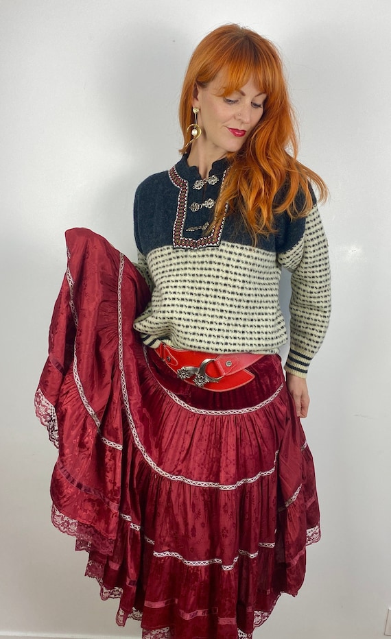 Vintage Rene Derhy Velvet Dentelle Boho Jupe Etsy France